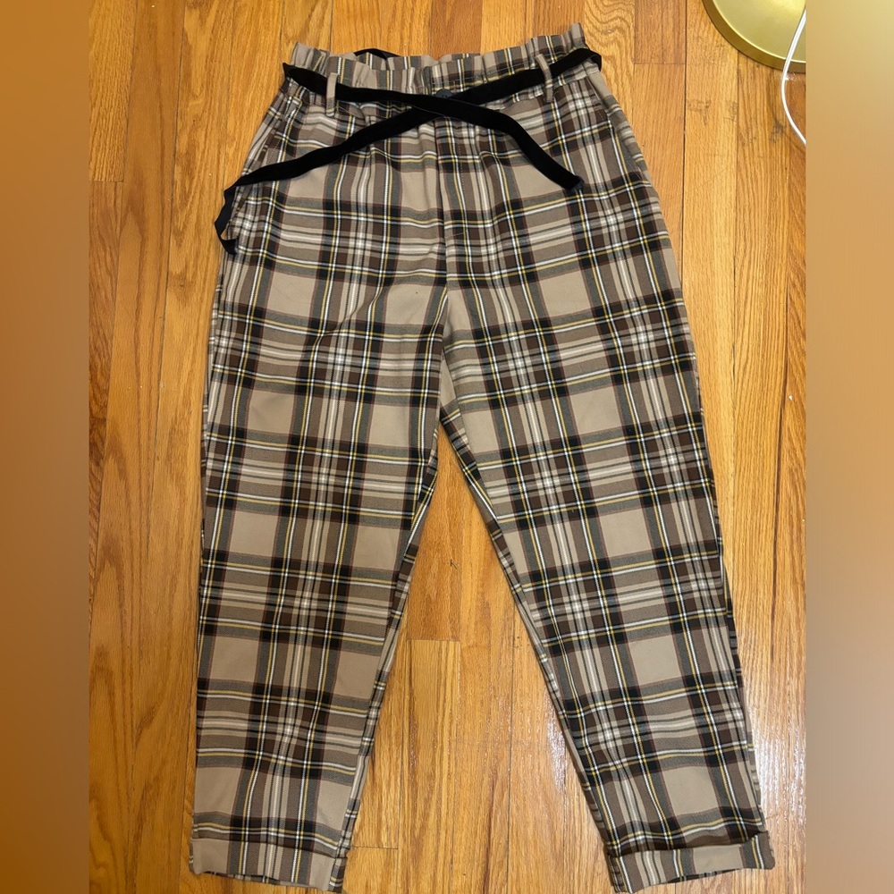 Plaid Women's Pants with Black Belt